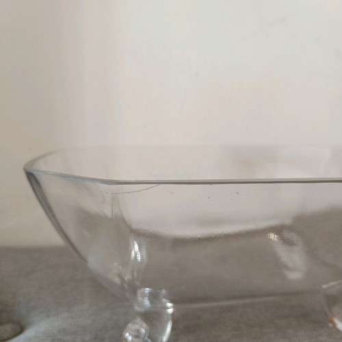 Glass bowl new with four feet