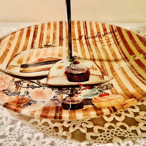Vintage two-tier glass cake stand for sweets & cupcakes
