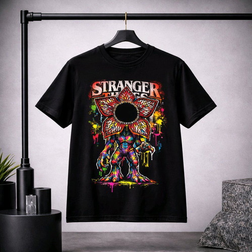 Stranger Things Inspired Neon Demogorgon T-shirt made to order, Black