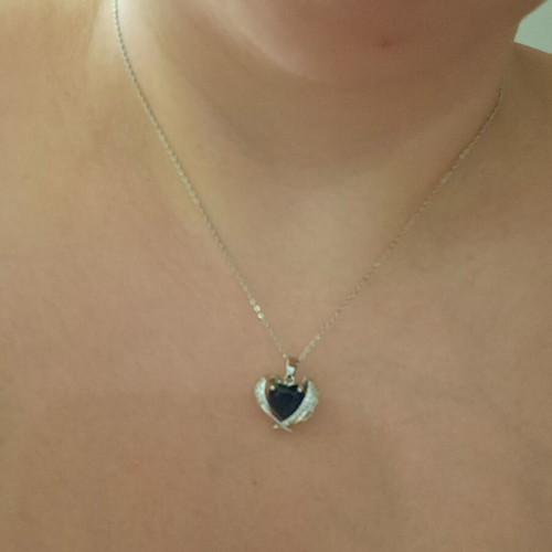 Heart-shaped necklace with blue zirconia, steel