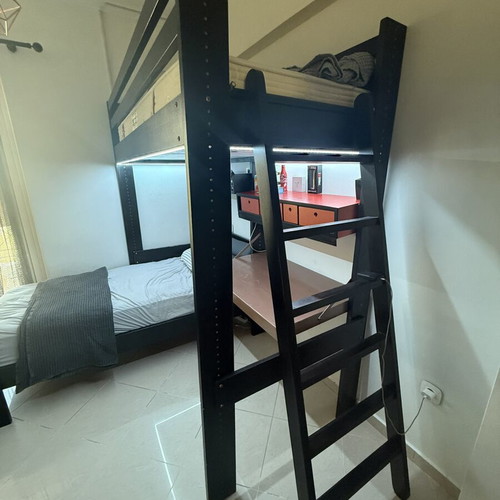 Corner bunk bed used, solid wood with desk and storage
