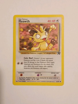 Κάρτα Meowth (Team Rocket 62/82) μεταχειρισμένη, σε καλή κατάσταση