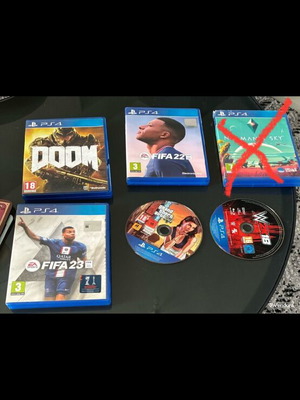 PlayStation 4 games used, Doom, FIFA 22, FIFA 23, GTA V, W2K18
