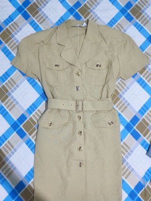 BIBA+pariscop Vintage φόρεμα σε στυλ safari, μπεζ, λινό μείγμα