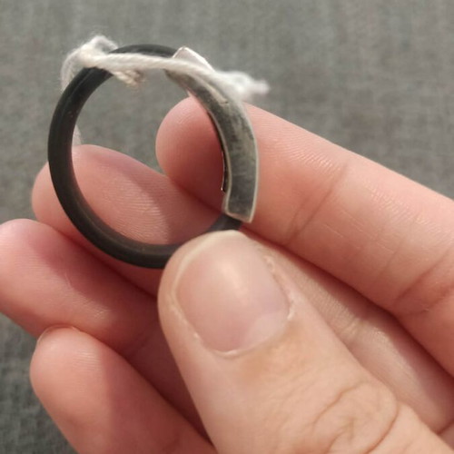Agma silver men's ring with black rubber, new