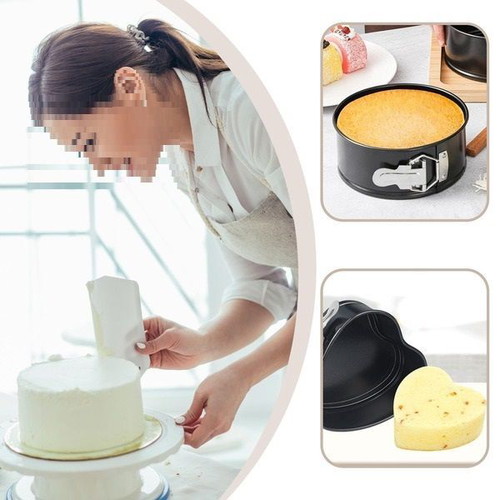 Set of 2 mini cake pans 4 inch – round and heart-shaped, with removable base