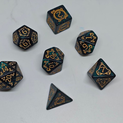 RPG Dragon Marble Polyhedral Dice Set 7 Pieces like new