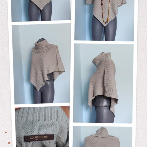 Pieces vintage unisize poncho with wool blend