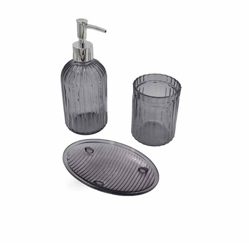 Bathroom set 3 pcs glass dispenser gray new