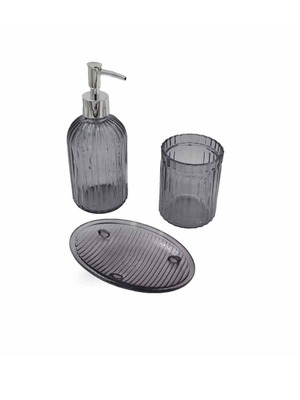 Bathroom set 3 pcs glass dispenser gray new