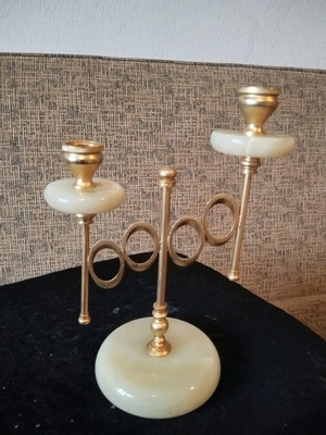 Onyx candlestick 22 cm used with metal bronze