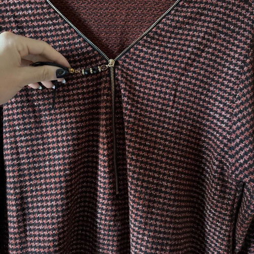 Checked brown and burgundy blouse with chest zipper new, size XL