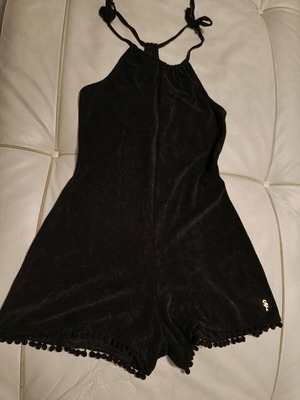 SugarFree terry cloth salopette size S like new with decorative pom poms black
