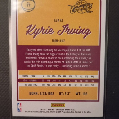Panini Donruss Basketball 2016-17 #17 Kyrie Irving card new