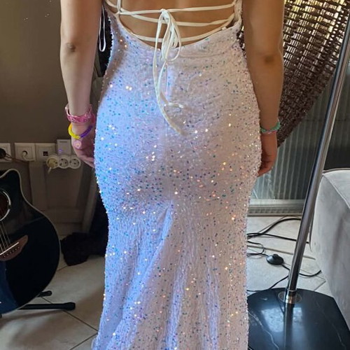 White evening dress with sequins like new, bridal option