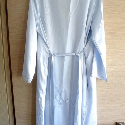 St Michael's long robe used, blue satin with lace details