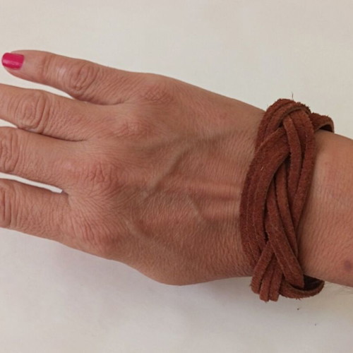 Brown suede bracelet used, vintage Boho-Indian style