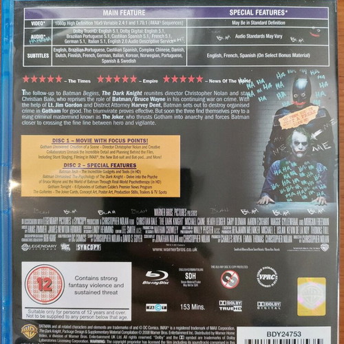 Batman The Dark Knight Blu-ray Special Edition two-disc like new with English subtitles
