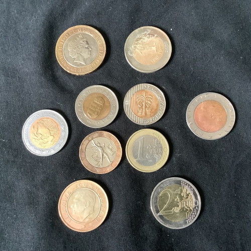 Bimetallic coins used, pack of 12 from around the world