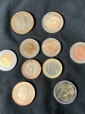 Bimetallic coins used, pack of 12 from around the world