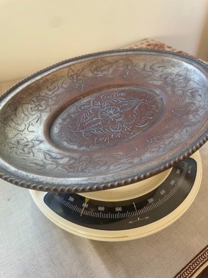 Silver-plated serving tray with embossed decoration