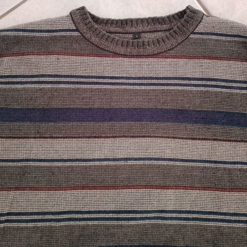 Men's striped wool sweater size L like new, gray and brown