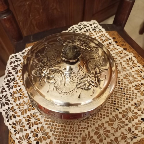 Vintage Silver-Plated Jewelry Box used with embossed floral motif