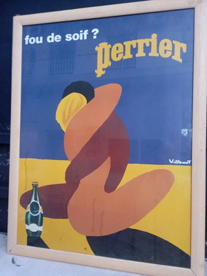 Vintage Perrier Fou de soit poster used, 1980s