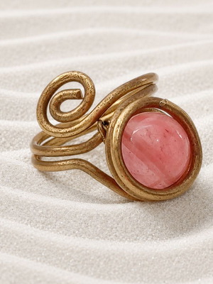 Handmade filigree ring with rose quartz and brass, new