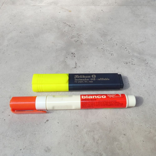 Collectible vintage Blanco pen and fluorescent highlighter set used, 1990s