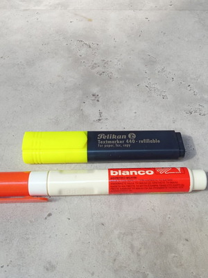 Collectible vintage Blanco pen and fluorescent highlighter set used, 1990s