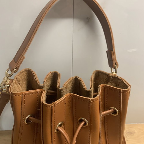 Crossbody bag, brown, 22x18 cm, drawstring closure