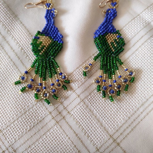 Handmade knitted earrings with beads new, multicolored