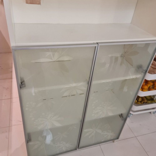 IKEA OXBERG Bookcase white like new, 80x28x202 cm, 6 shelves, 2 glass doors