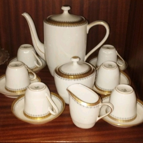 Vintage Scherzer Bavaria Porcelain Coffee Set 15 Pieces Like New