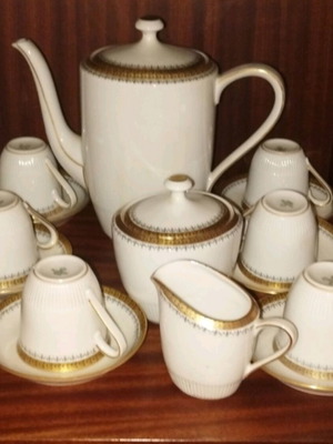 Vintage Scherzer Bavaria Porcelain Coffee Set 15 Pieces Like New