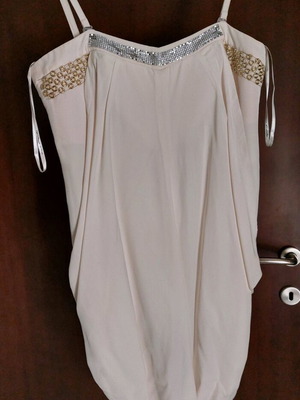 Tassos Mitropoulos designer evening dress, white/beige, size M