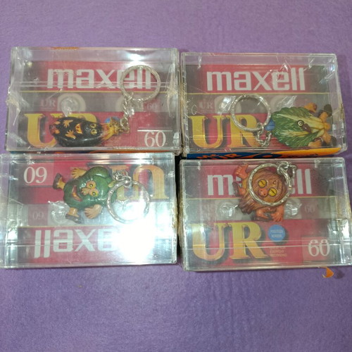 Maxell UR 60 cassette packs new, set of 4 with handmade wooden keychains