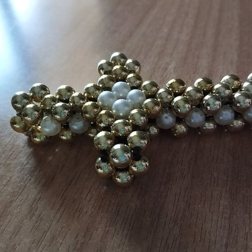 Handmade 3D cross with beads, like new, white and gold