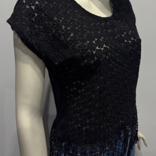 Black lace boho top with fringes like new