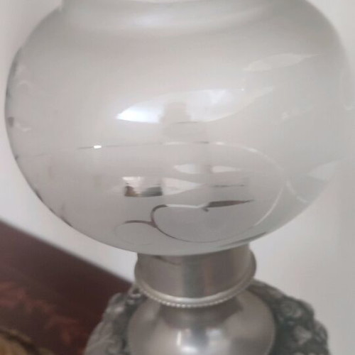 Silver-plated lamp with glass like new, height 50 cm