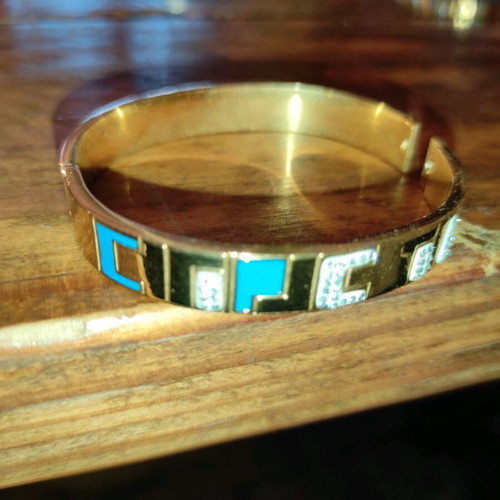 Steel bracelet cuff new, turquoise and gold