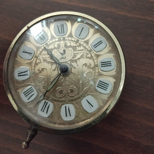 JAZ vintage γαλλικό μηχανικό ξυπνητήρι, μπρούτζινο καντράν