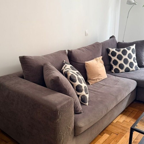 Entos corner sofa used, grey suede, 2.50x1.65 m