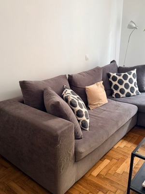 Entos corner sofa used, grey suede, 2.50x1.65 m