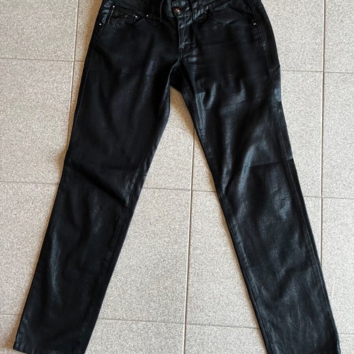 Y2K black low-rise shiny jeans slim straight used, size S