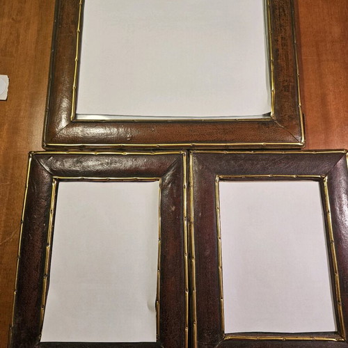 Three leather photo frames with glass like new