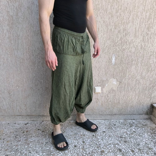 Harem pants Large Crop Circle 100% cotton like new, green