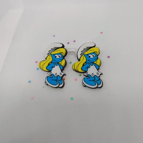 Wooden Smurfette earrings with stainless steel clasp, handmade 5 cm