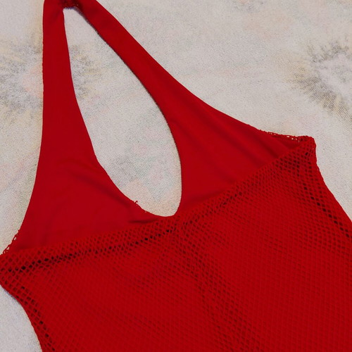 Red mesh mini dress asymmetrical hem size S like new